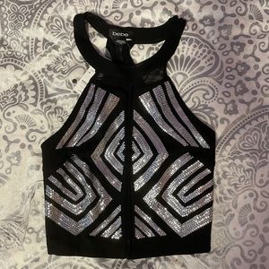 BNWT Bebe sequin crop with mesh detail